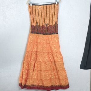 Junglee Billee Women's Peach Strapless‎ Tiered Smocked Midi Dress Free Size